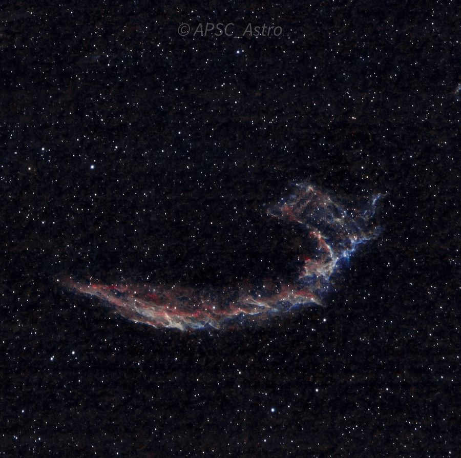 The filamentary red and blue arc of the Eastern Veil Nebula